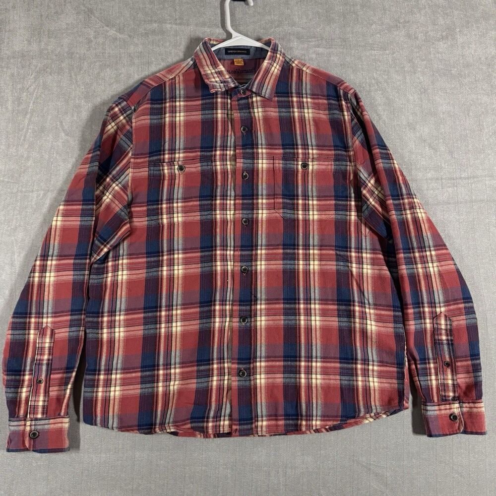 Tailor Vintage Luxe Performance Mens Large Red Plaid Button Up Shirt Classic